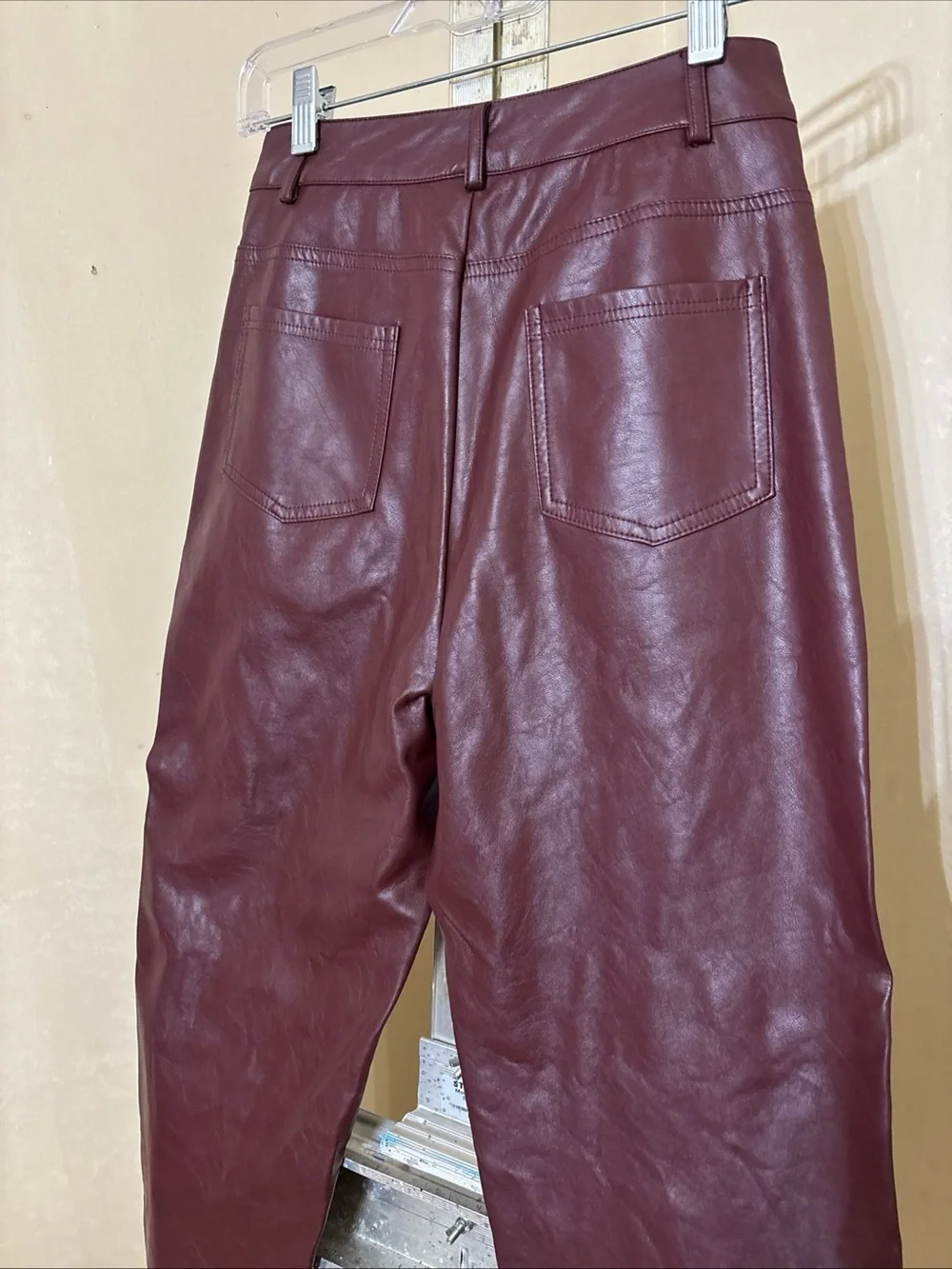 Lulus Faux Leather High-Waist Pants in Burgundy Sz Small